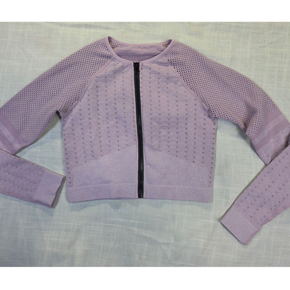 Purple Seamless Full Zip Cropped Performance Jacket Mesh Vent Athletic Top - Picture 3 of 8